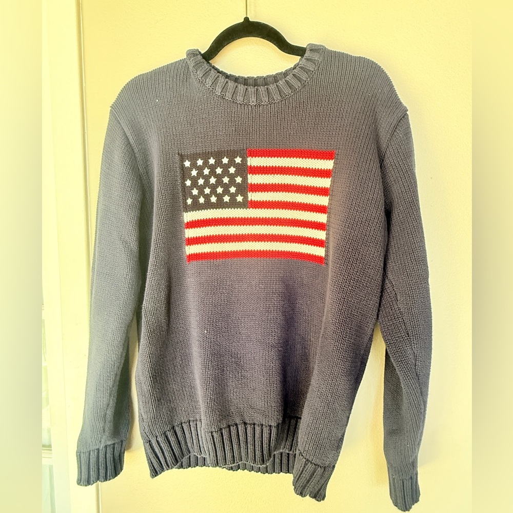 Brandy Melville Crewneck Sweater with American Flag - Navy